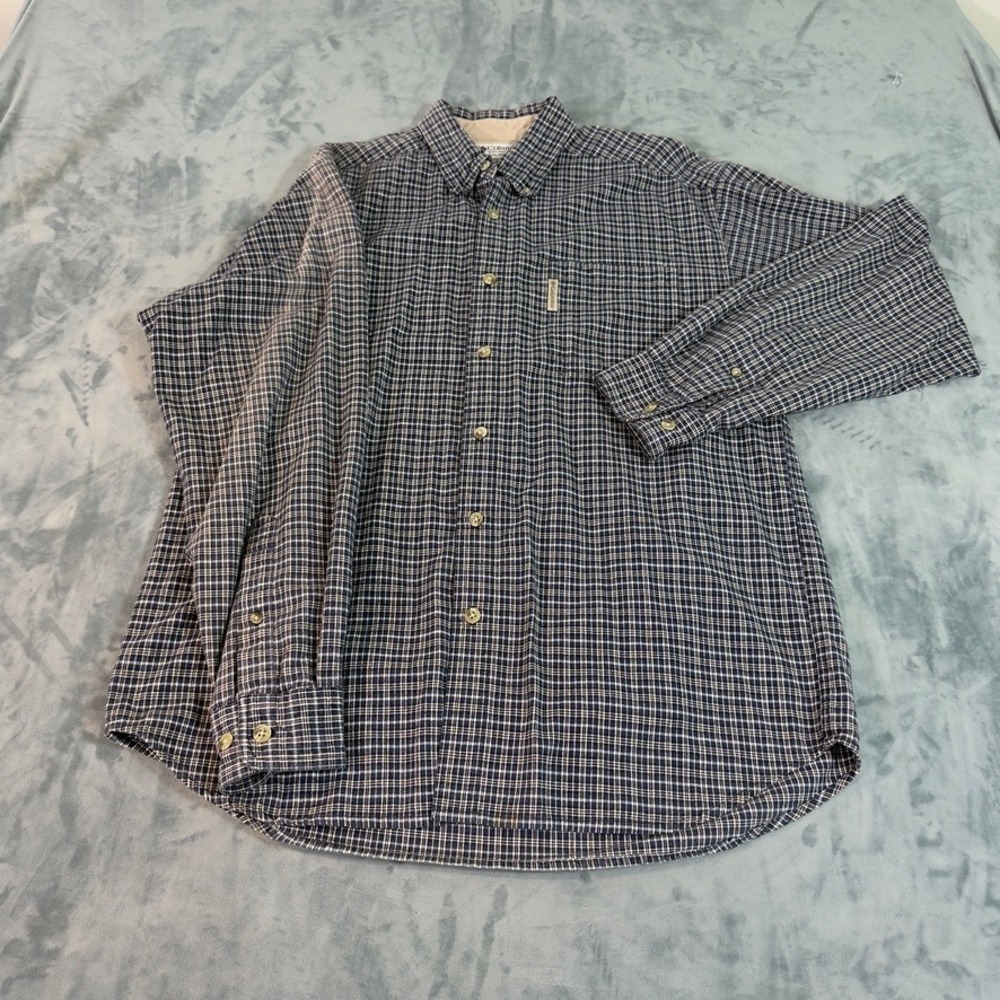 Columbia Mens Blue White Plaid Cotton Long Sleeve Button Down Shirt Size M